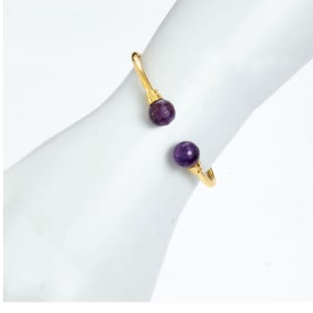 Savvy Cie 18k Gold Plated Sterling Silver Amethyst Faceted Cuff Bracelet - Picture 2 of 4